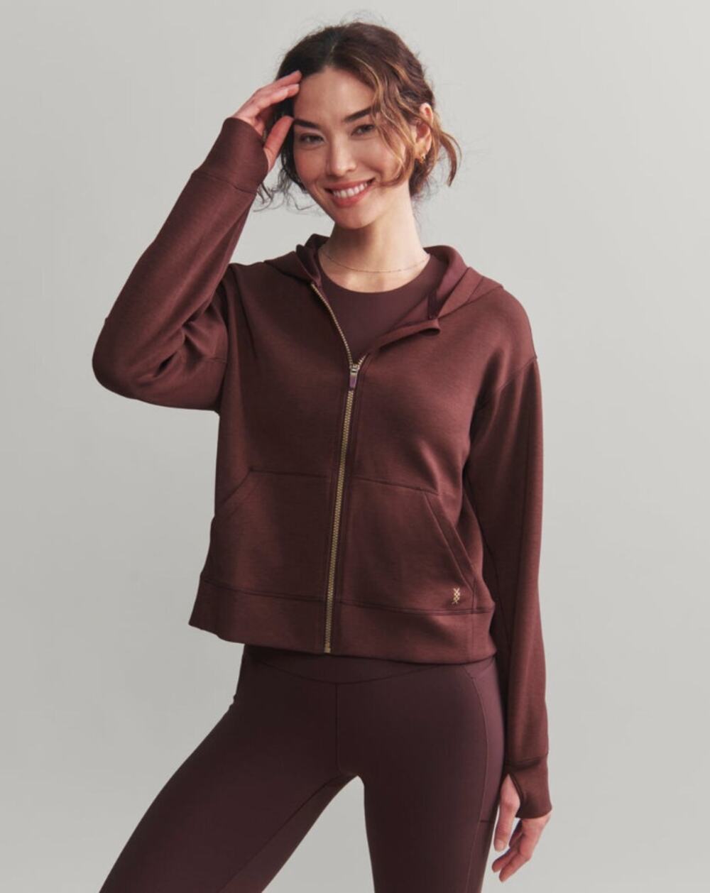 Rhone Women's DreamGlow Full Zip Hoodie Brown Berry Athleisure